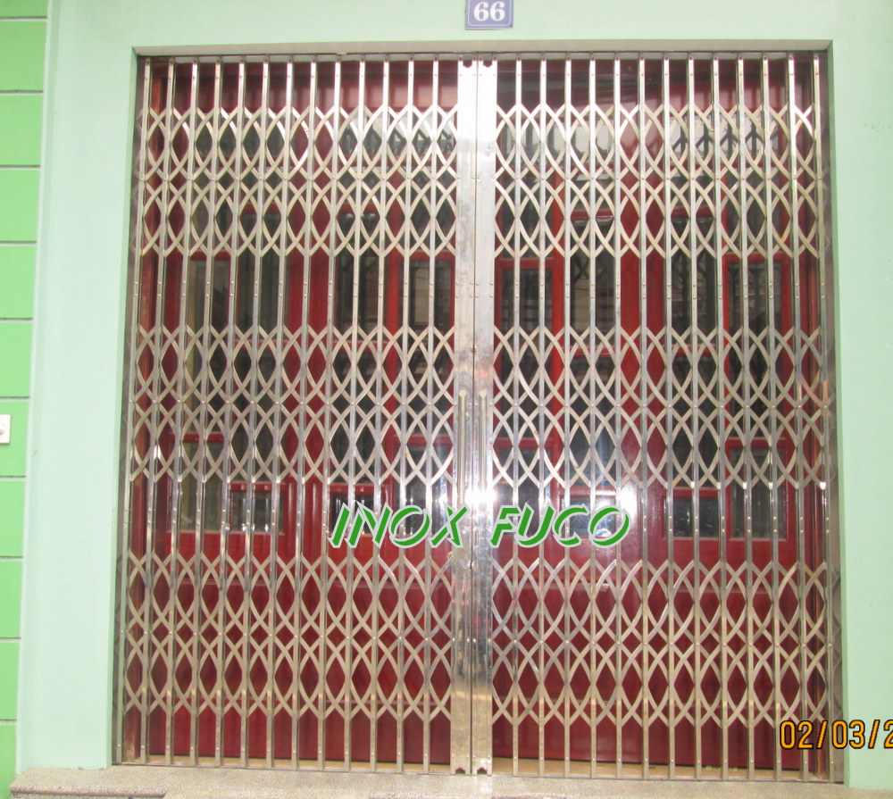 cửa xếp inox Fuco hộp 20x20, nan chéo đặc chống trộm cao cấp nhất tại Hà Nội, Cửa xếp INOX hộp